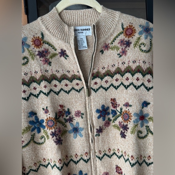 Vintage 90s Alfred Dunner Saratoga Springs Floral Embroidered Zip Sweater ramie - Picture 3 of 12